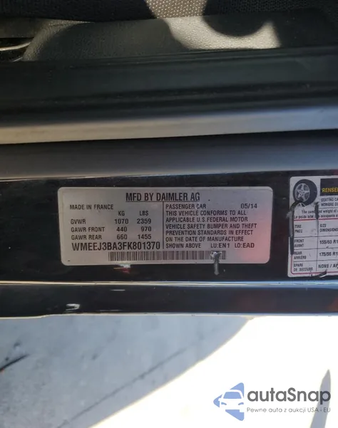 2015 Smart Fortwo Pure z USA, uszkodzony, nr VIN WMEEJ3BA3FK801370